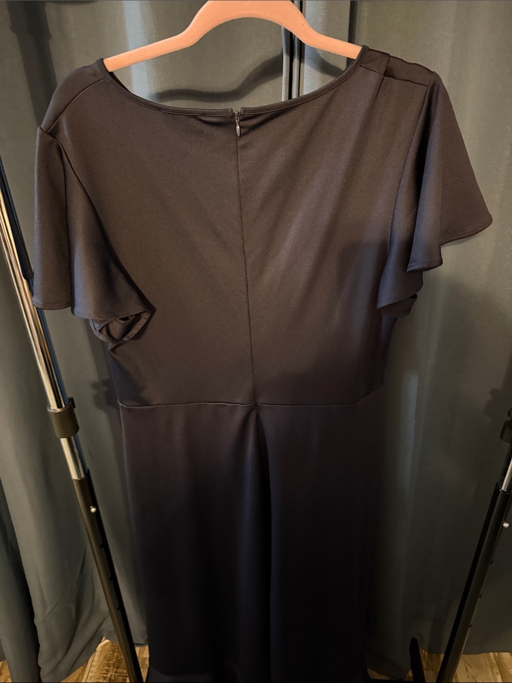 Navy Flutter-Sleeve Midi Dress with Ruffle Accent - Picture 3 of 3